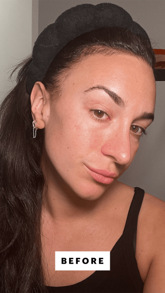 Selfie of Commerce writer Lily Wohlner before using the Hourglass Soft Glow Foundation Brush